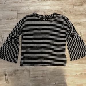 Topshop Navy and White Striped 3/4 Sleeve Shirt